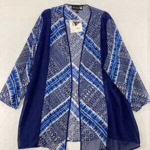 New Antthony size 2X Petite Blue Mixed Media Open Front Abstract Duster Jacket